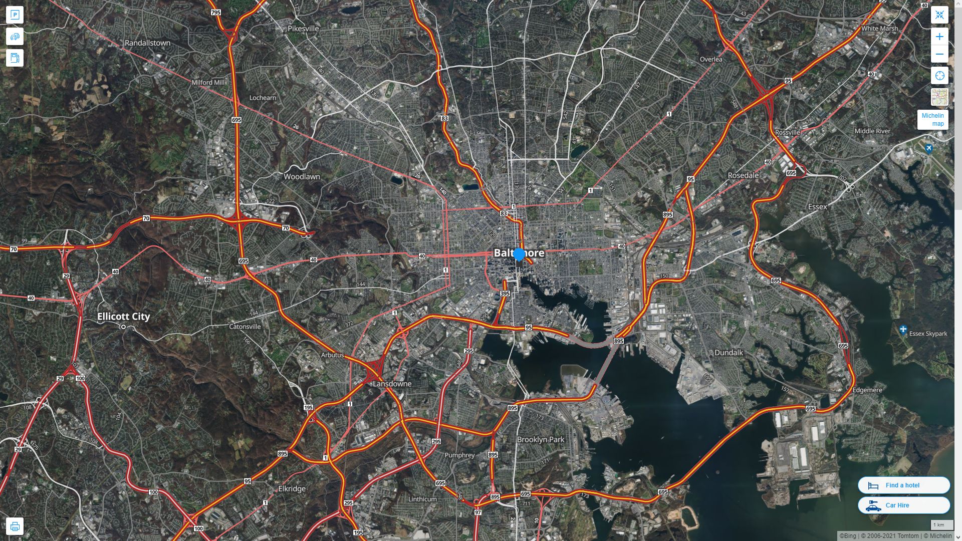 Baltimore Maryland Highway and Road Map with Satellite View